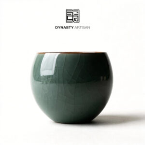 Dynasty Artisan celadon crackle glaze dragon egg ceramic tea cup glossy finish