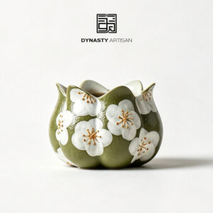 Dynasty Artisan hand‑painted plum blossom ceramic incense burner with stick incense