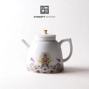 Dynasty Artisan mountain sea fu shou gilded porcelain teapot full front view