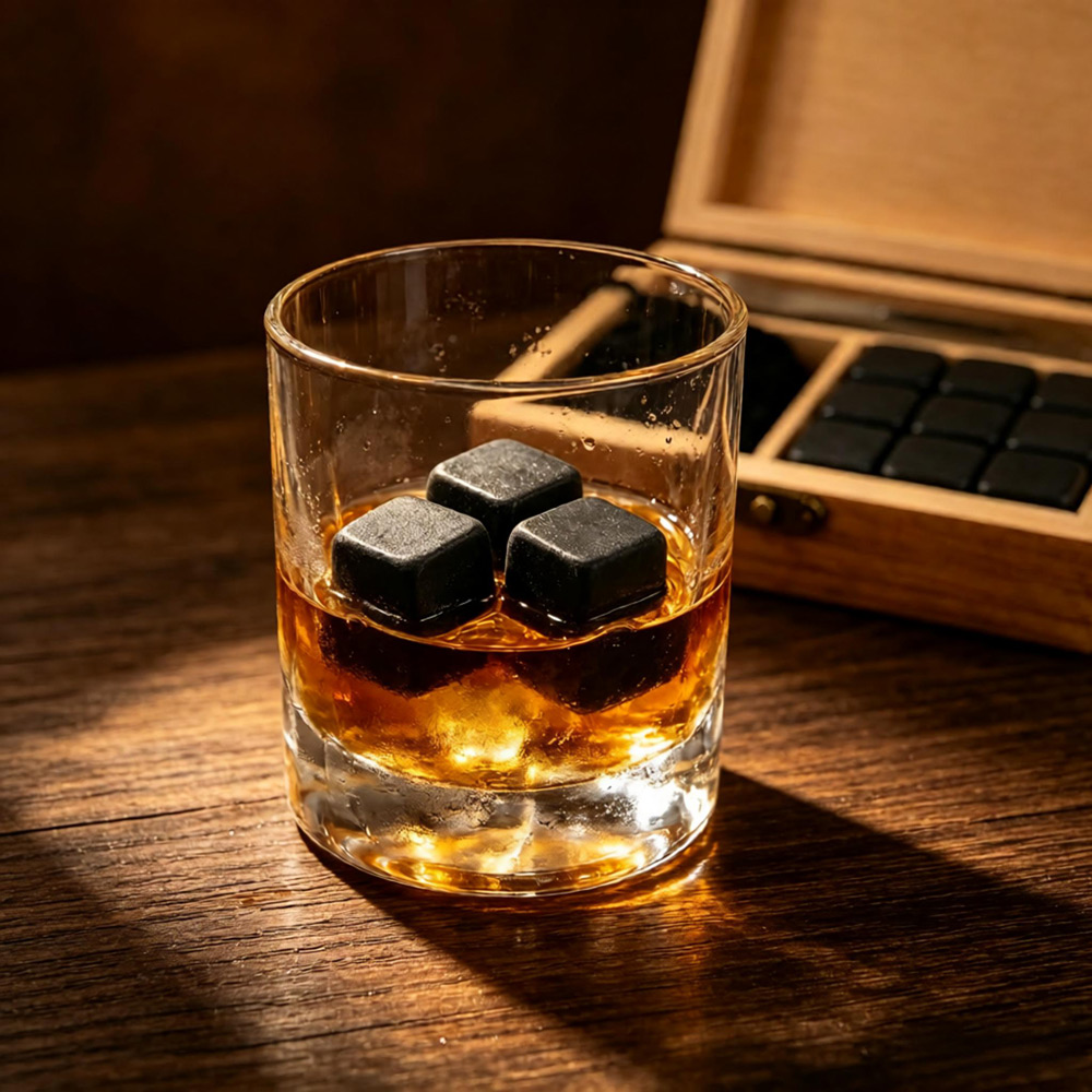 Elegant reusable marble chilling stones for whiskey bourbon cocktail