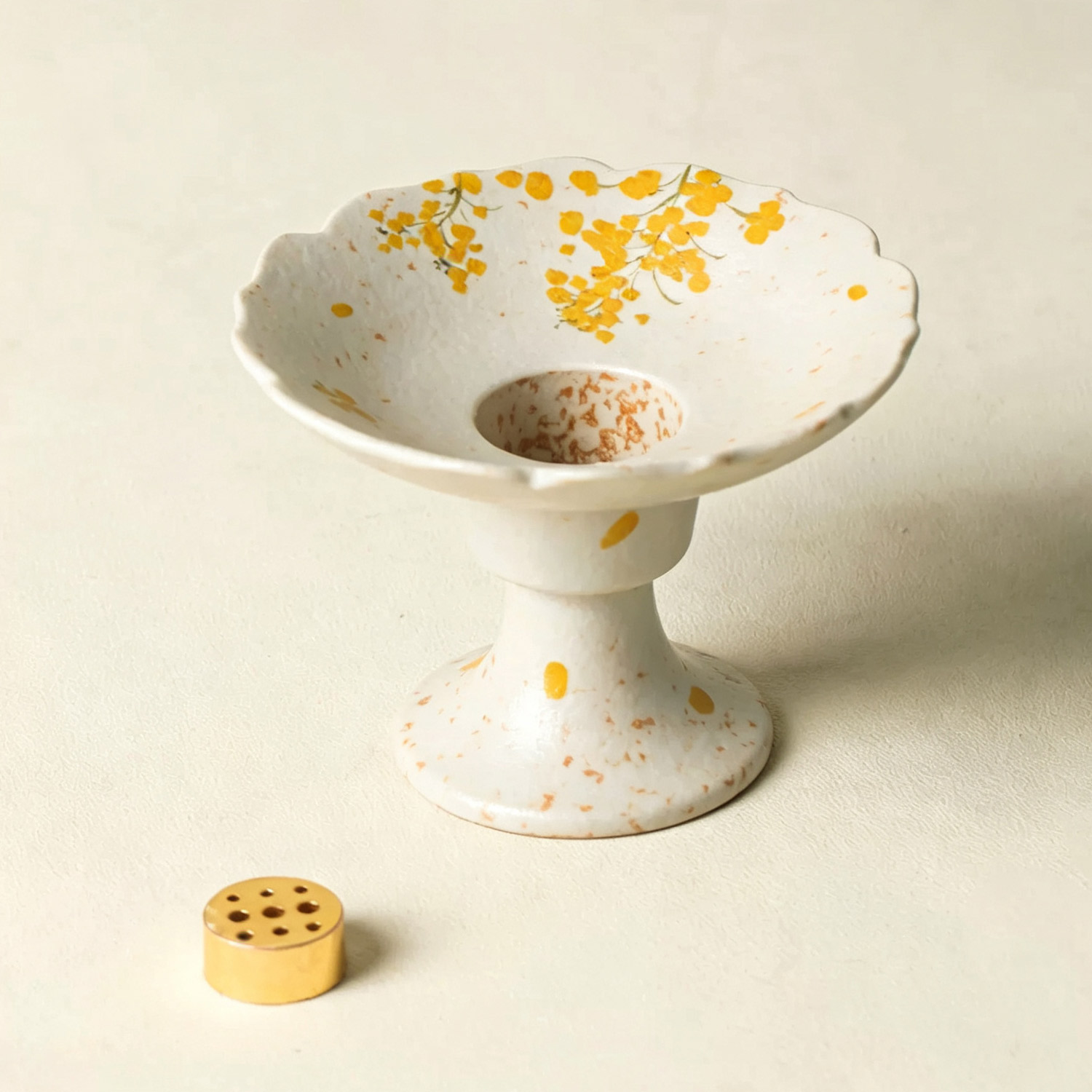 Handmade speckled glaze rapeseed censer with detachable brass incense insert