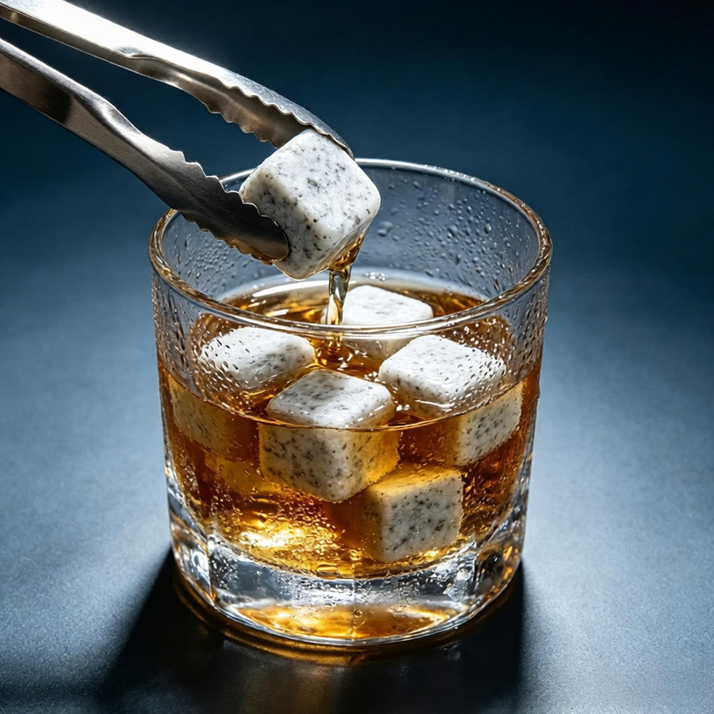 Natural white reusable cooling stones for whiskey bourbon cocktail
